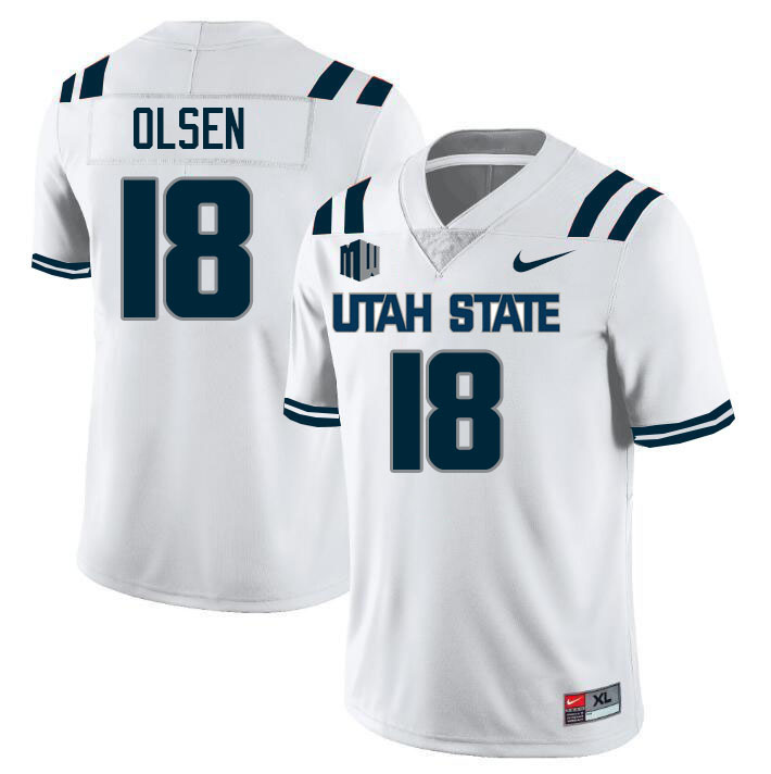 Utah State Aggies #18 Jackson Olsen College Football Jerseys Stitched Sale-White